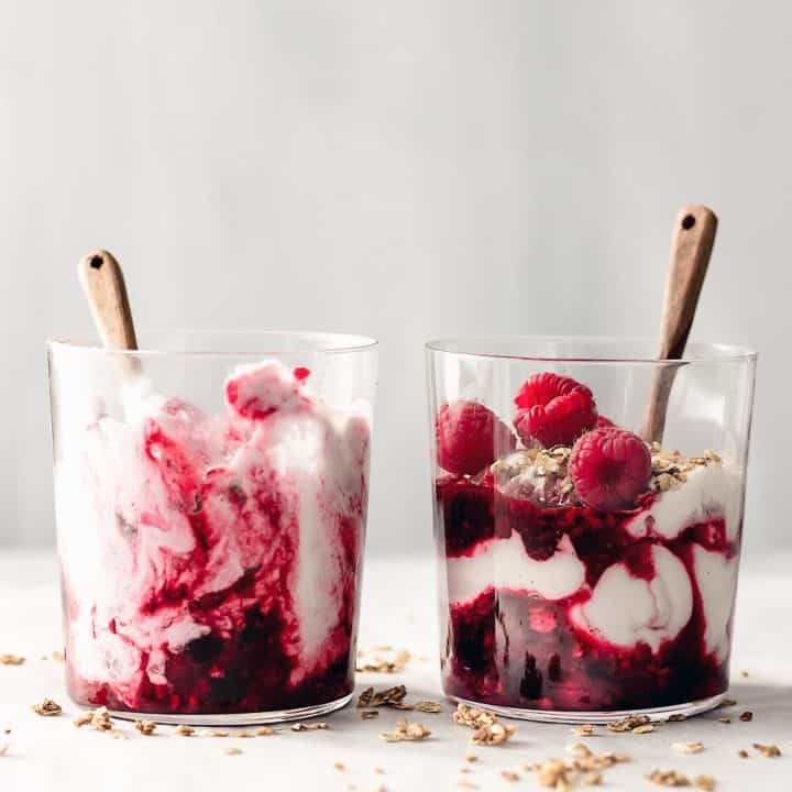 Vegan cranachan cream raspberry pudding