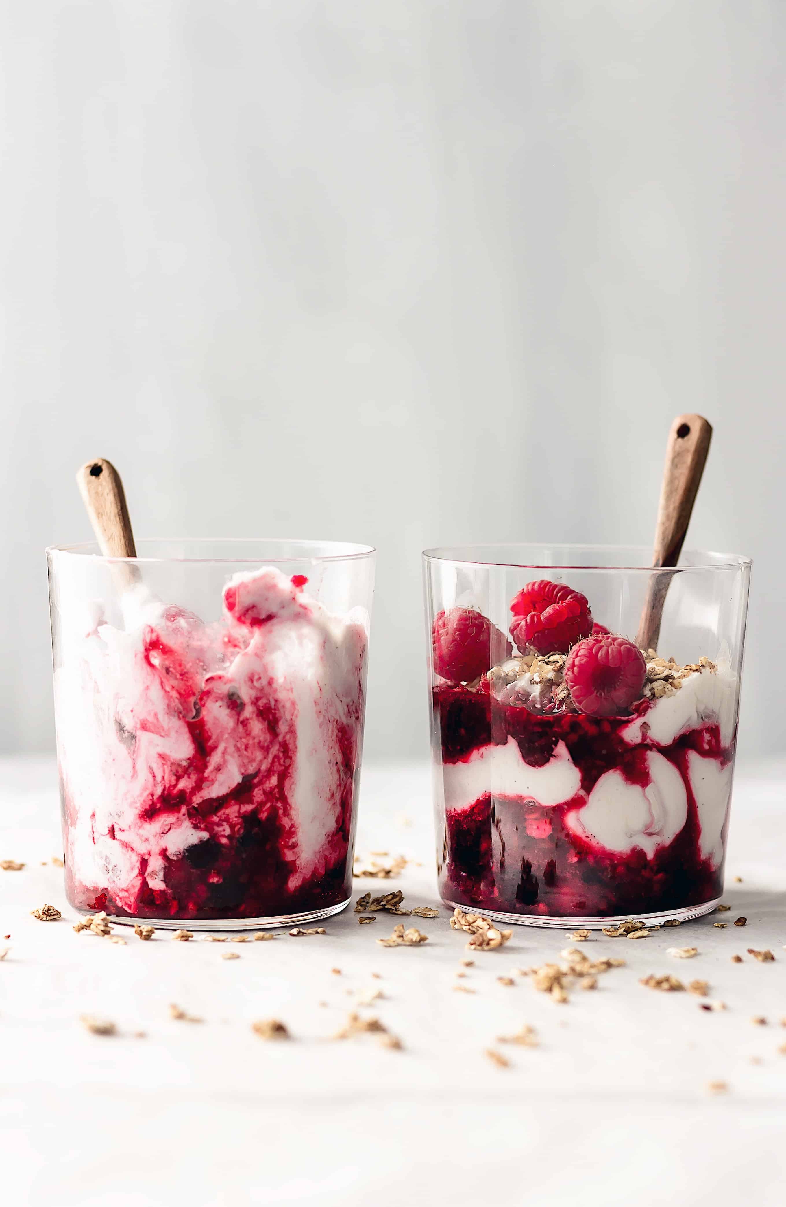Vegan cranachan cream raspberry pudding