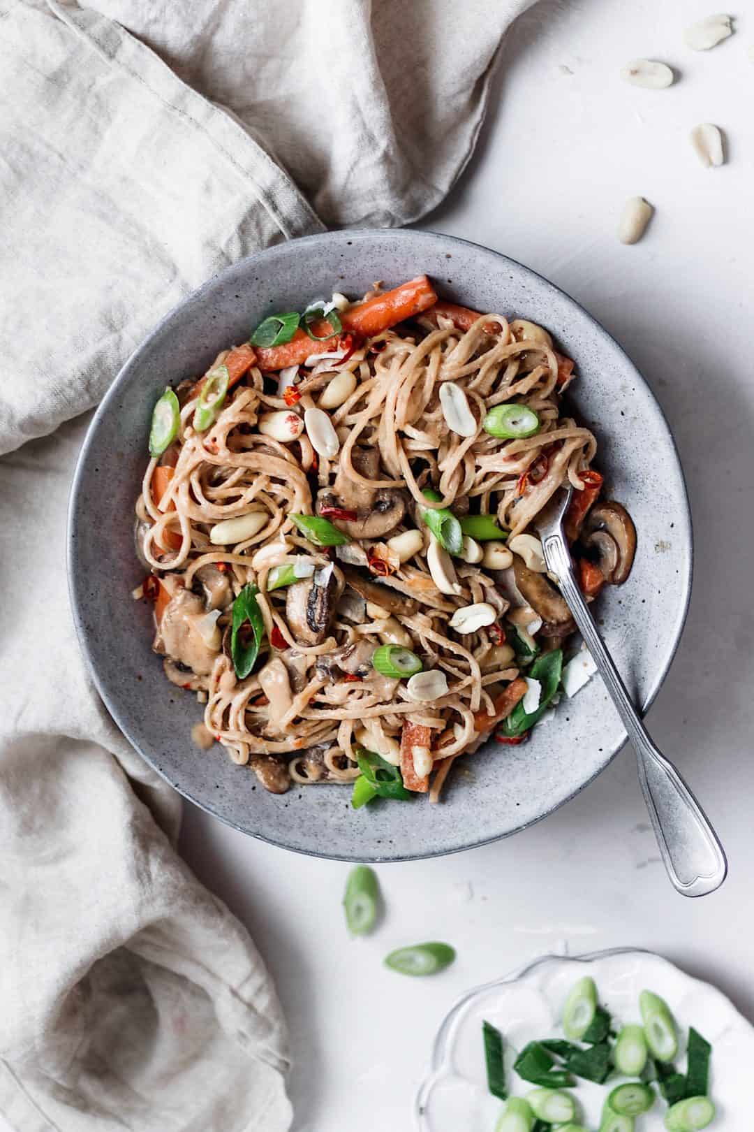Veggie Noodle Stir-fry with Peanut Satay Sauce - Cupful of Kale