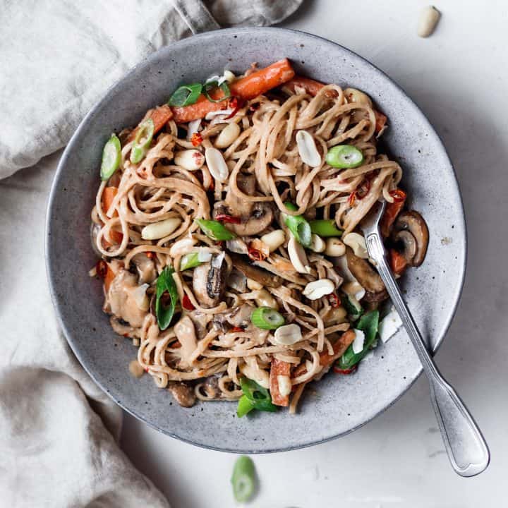 Veggie Noodle Stir-fry with Peanut Satay Sauce - Cupful of Kale