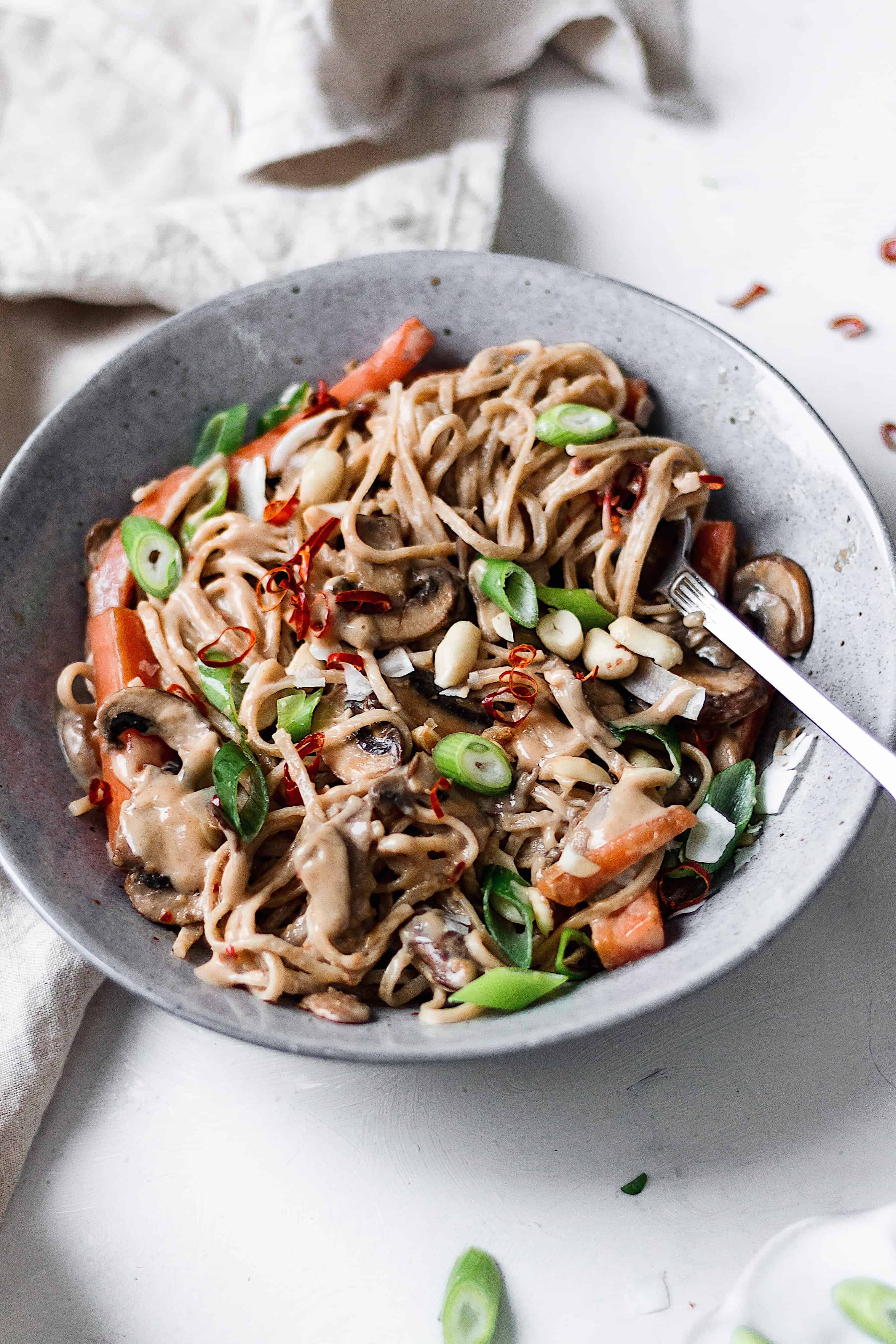 Veggie Noodle Stir Fry With Peanut Satay Sauce Cupful Of Kale