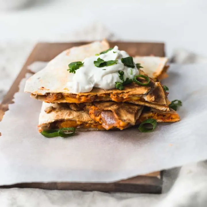 vegan sweet potato lentil quesadillas