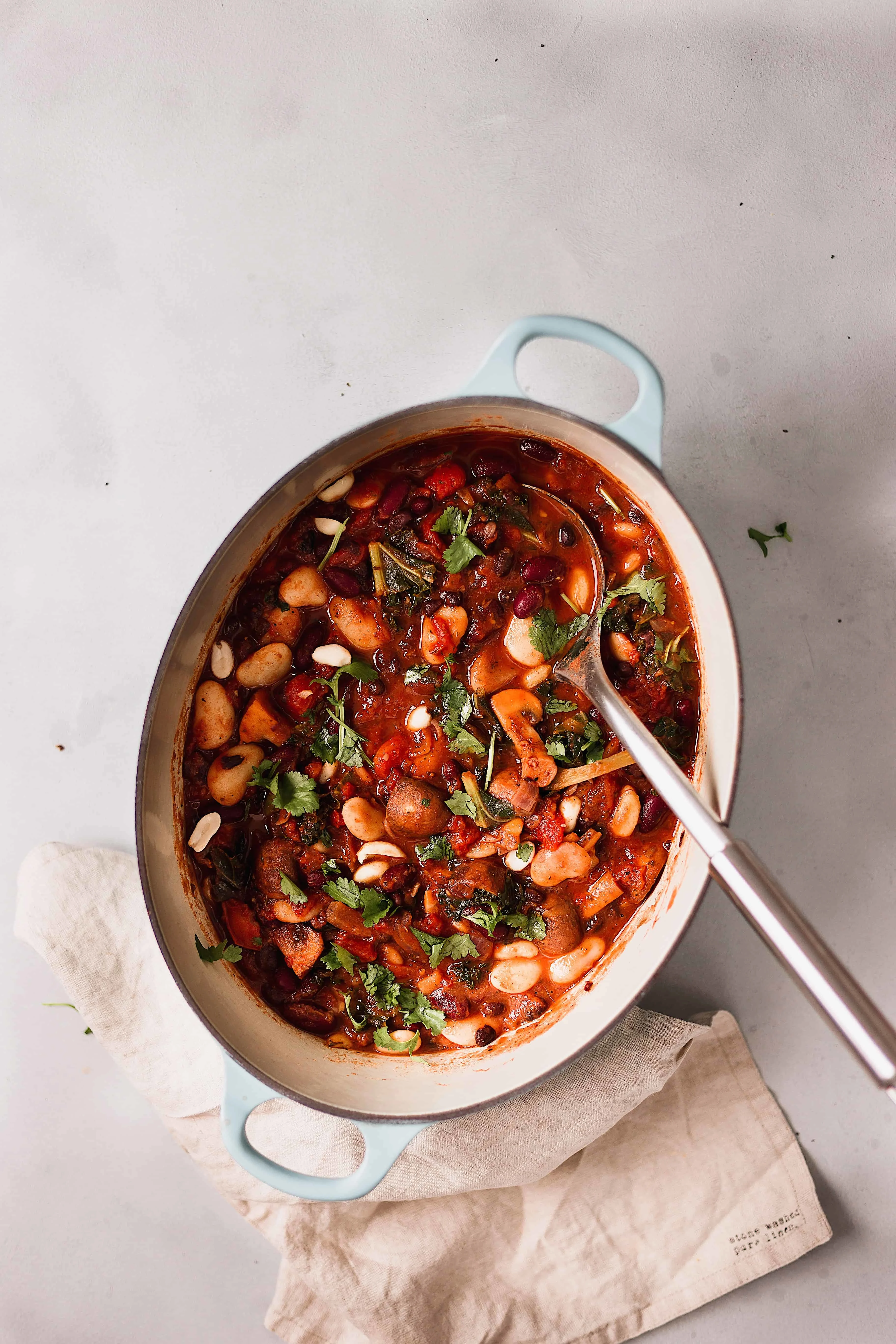 one pot bean mushroom kale stew