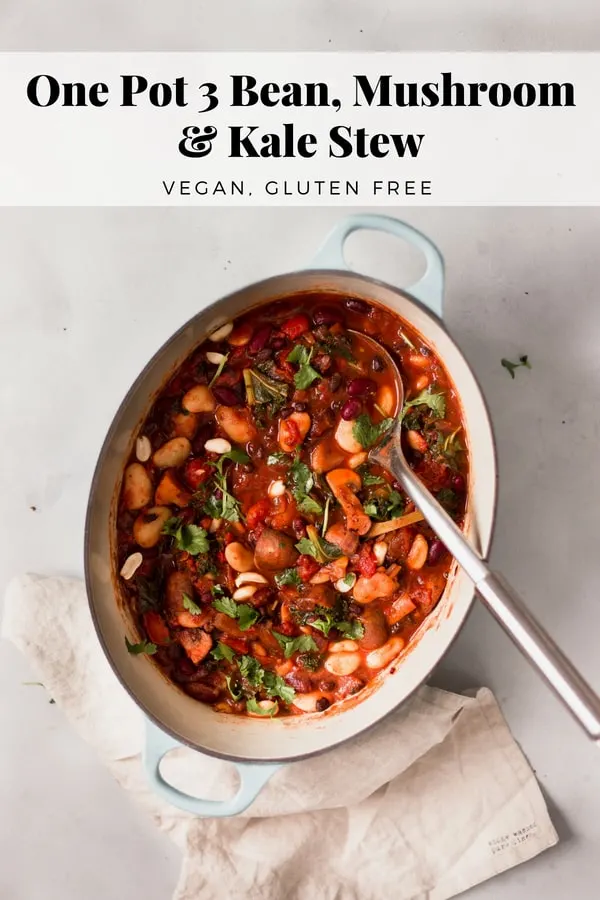 Vegan One Pot 3 Bean, Mushroom & Kale Stew