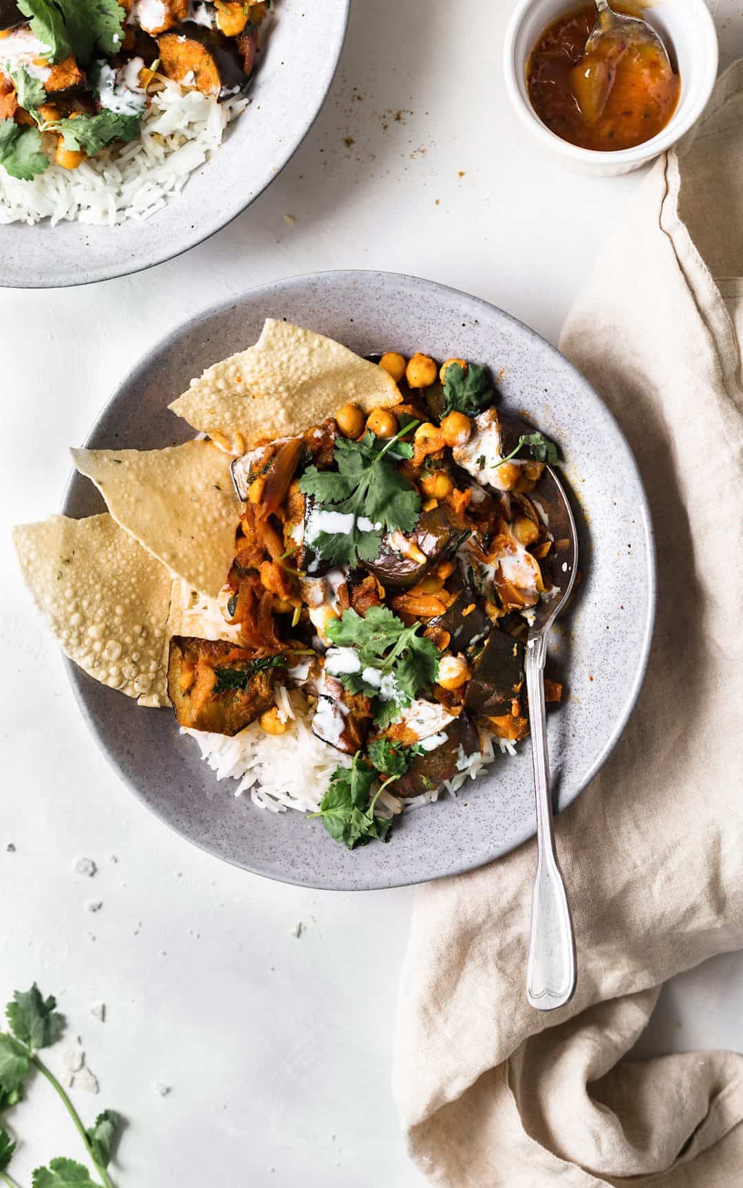 Vegan Roasted Aubergine & Chickpea Curry - Cupful of Kale