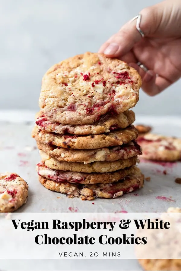 vegan white chocolate and raspberry cookies