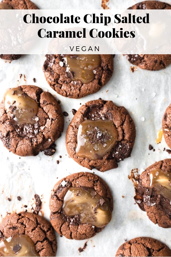 Vegan Chocolate Salted Caramel Cookies #vegancookies #saltedcaramel