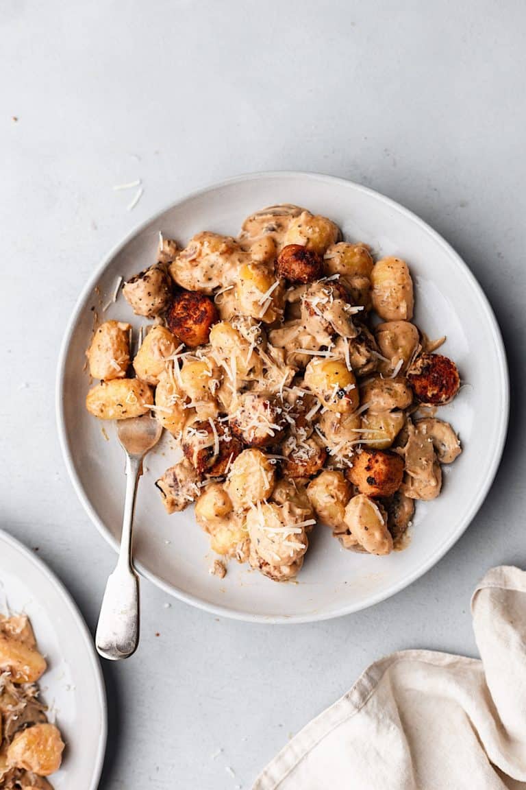 Vegan Creamy Mushroom Sausage Gnocchi #vegan #recipe
