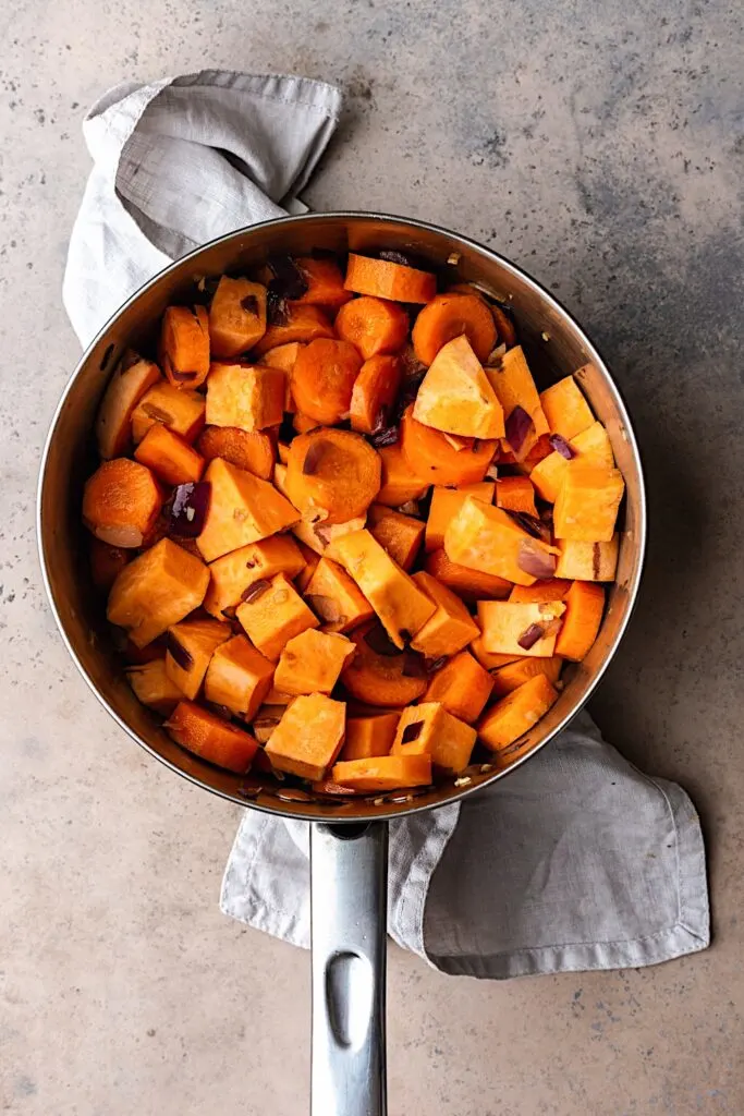 Vegan Thai Sweet Potato and Carrot Soup In Pan