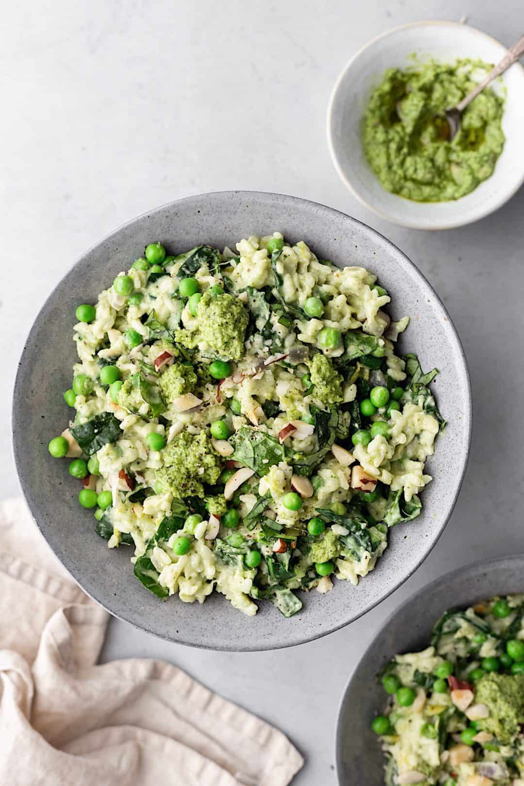 Spring Greens, Leek, Pea and Pesto Risotto - Cupful of Kale