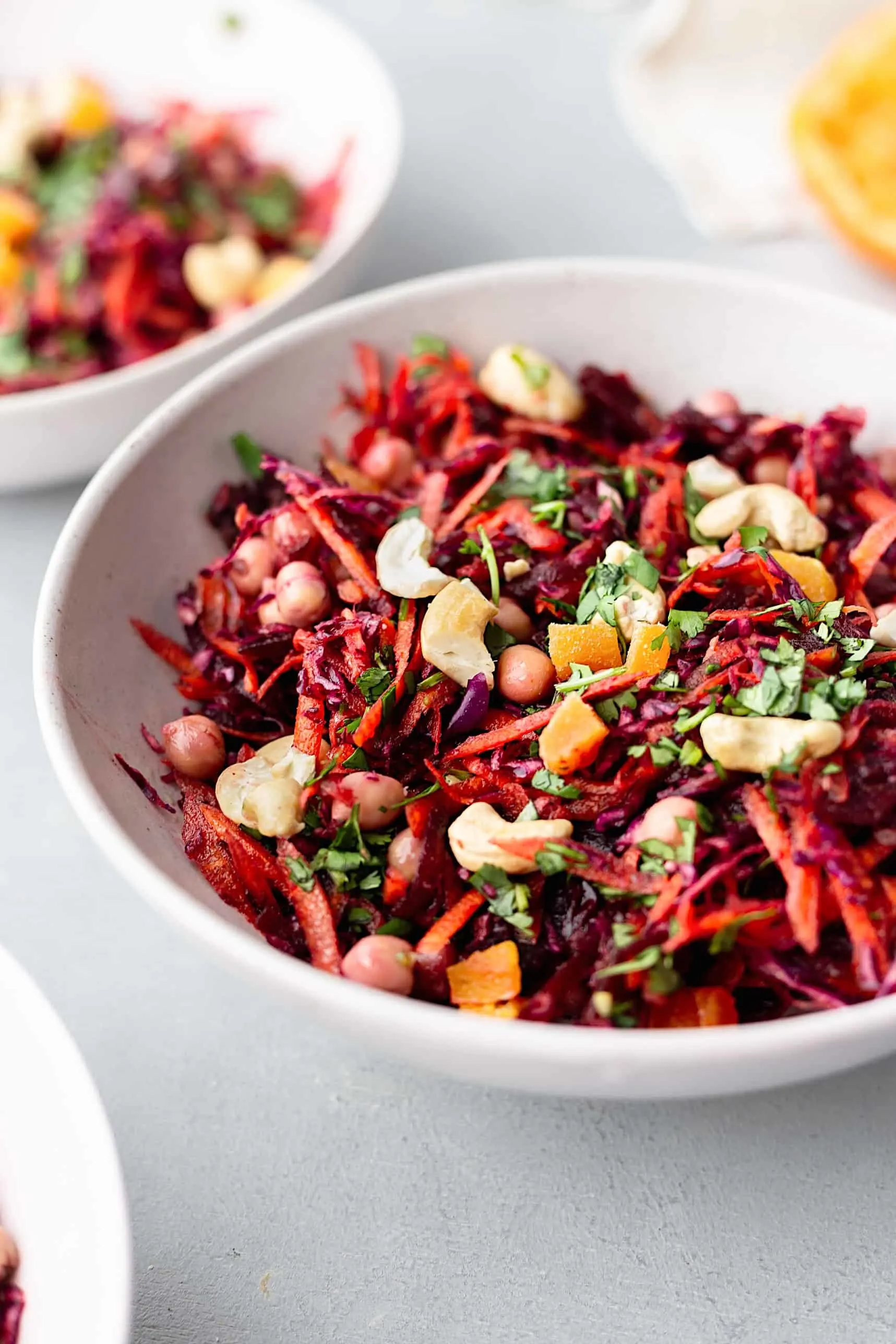 Winter Salad With Langoustines, Beetroot, Avocado And Ginger On Plate Bath  Towel