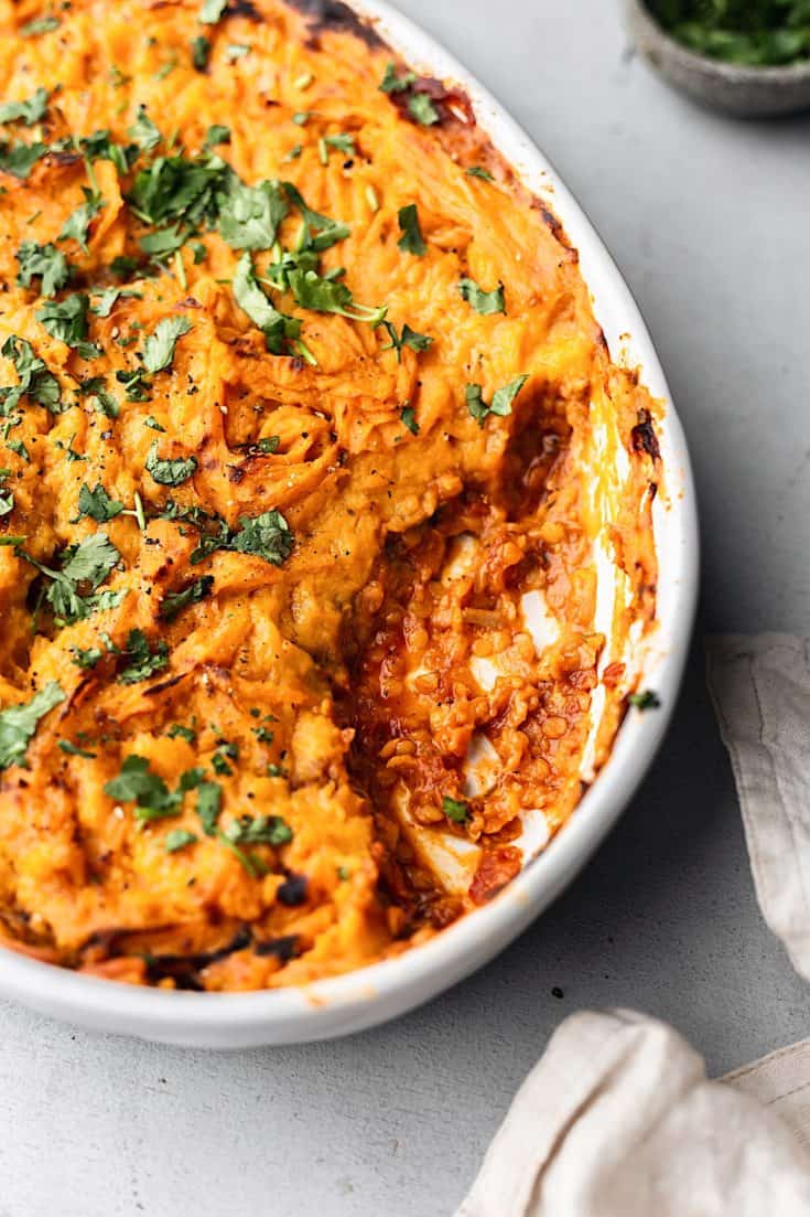 Lentil Shepherd's Pie with Sweet Potato Mash Cupful of Kale
