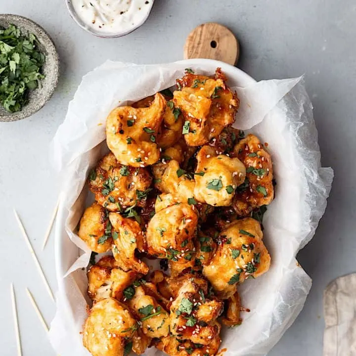 Vegan Maple Sriracha Cauliflower Wings #vegan #recipe #cauliflower #wings