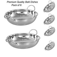 SET OF 6 STAINLESS STEEL 17CM BALTI DISHES - INDIAN SERVING DISHES - CURRY NIGHT - Fast Dispatch by Prima