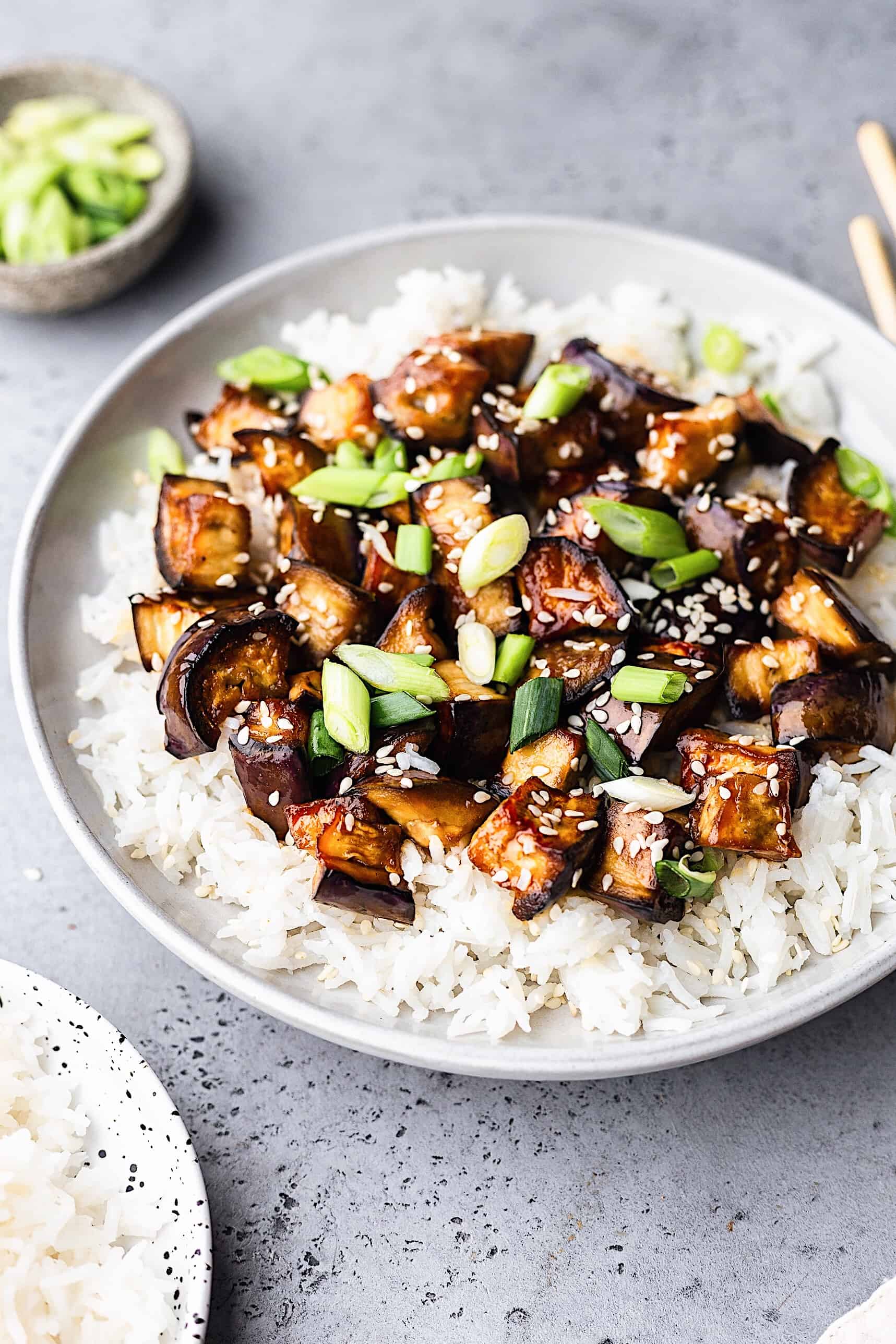 Vegan Marinated Teriyaki Eggplant with Rice #vegan #recipe #japanese #teriyaki #eggplant #aubergine