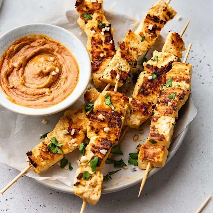 Thai Tofu Satay with Peanut Sauce #thai #tofu #satay #vegan #recipe