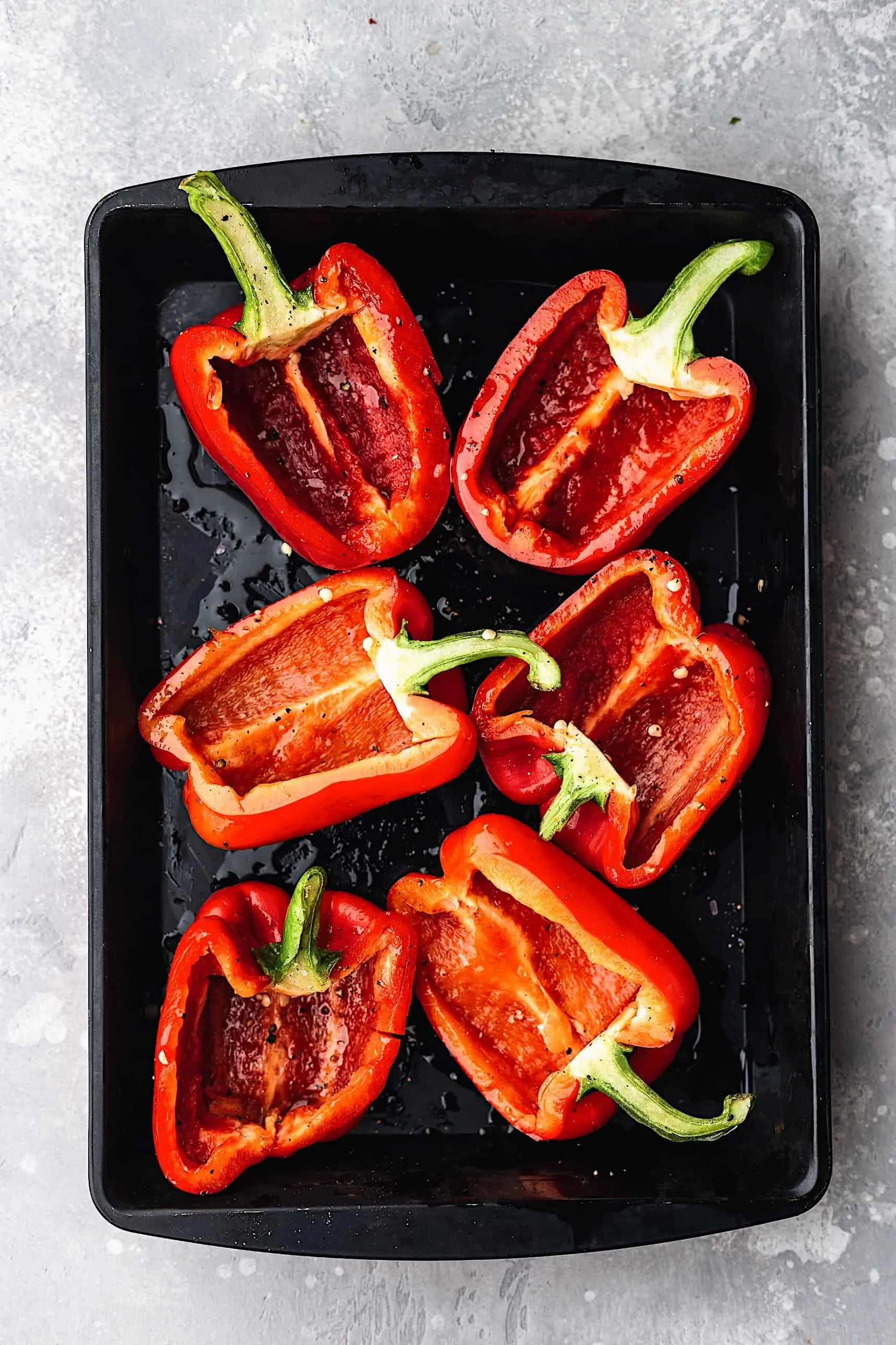 Chickpea and Quinoa Harissa Stuffed Peppers #peppers #harissa #vegan #recipe #vegetarian 