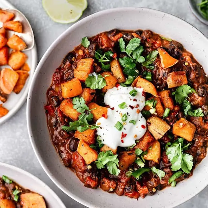 Black Bean Chipotle Chili with Roasted Sweet Potato