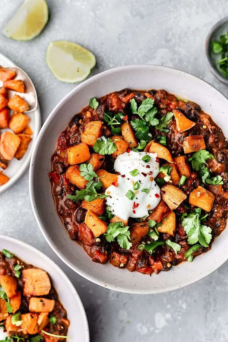 Black Bean Chipotle Chili with Roasted Sweet Potato - Cupful of Kale