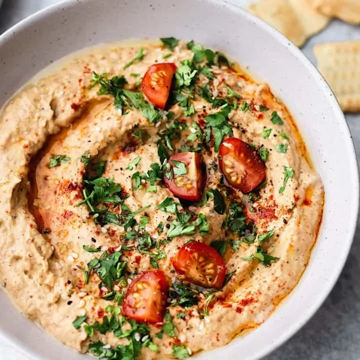 Smoky Roasted Eggplant Dip #eggplant #aubergine #vegan #recipe #dip