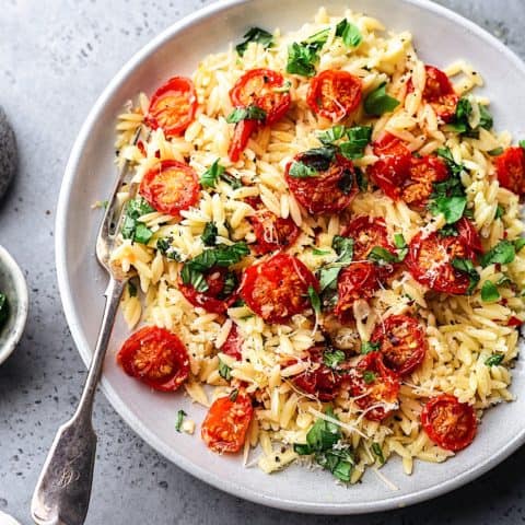 Roasted Cherry Tomato and Garlic Orzo - Cupful of Kale