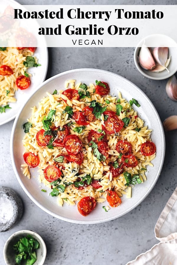 Roasted Cherry Tomato Garlic Orzo #orzo #pasta #vegan #tomato #recipe