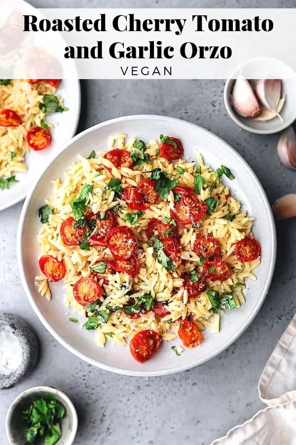 Roasted Cherry Tomato Garlic Orzo #orzo #pasta #vegan #tomato #recipe