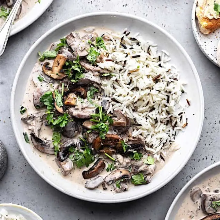 Vegan Mushroom Stroganoff with Wild Rice #vegan #recipe #mushroom #stroganoff #dairyfree #rice #veganrecipe #food