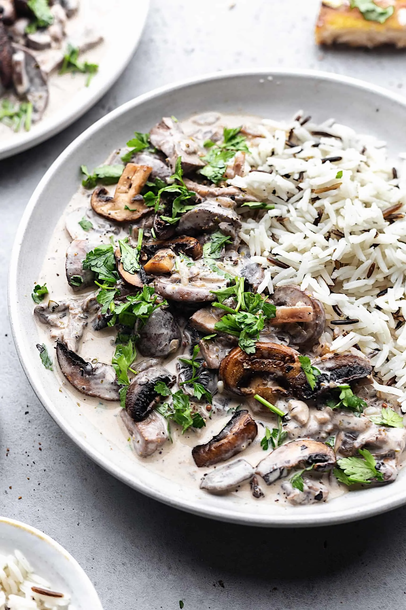 Vegan Mushroom Stroganoff with Wild Rice #vegan #recipe #mushroom #stroganoff #dairyfree #rice #veganrecipe #food