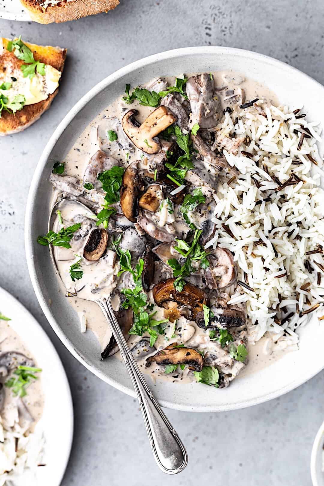 Vegan Mushroom Stroganoff with Wild Rice #vegan #recipe #mushroom #stroganoff #dairyfree #rice #veganrecipe #food