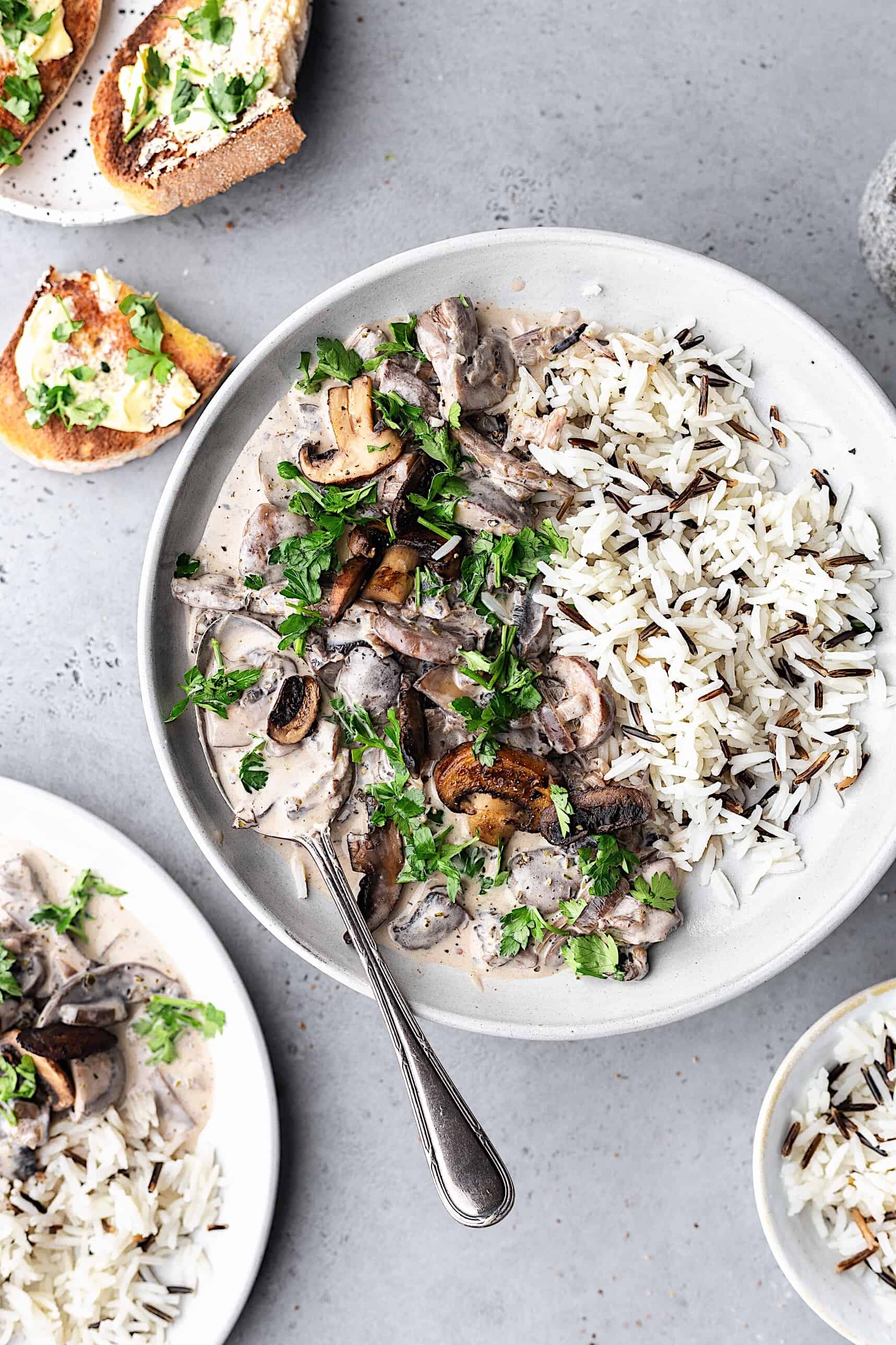 Vegan Mushroom Stroganoff with Wild Rice #vegan #recipe #mushroom #stroganoff #dairyfree #rice #veganrecipe #food