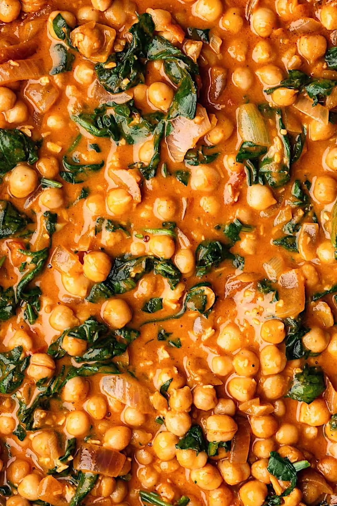 Chickpea and Spinach Curry Close Up #curry #recipe #chickpea #vegan 