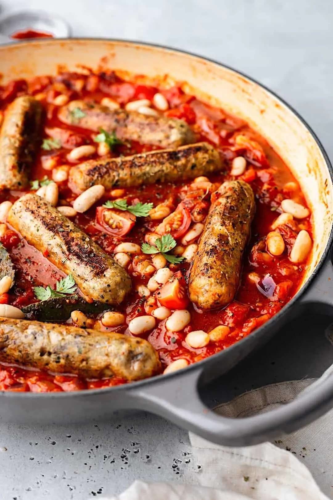 Vegan Sausage and Cannellini Bean Casserole #vegan #recipe #food #sausage #casserole #stew #cannellini #bean