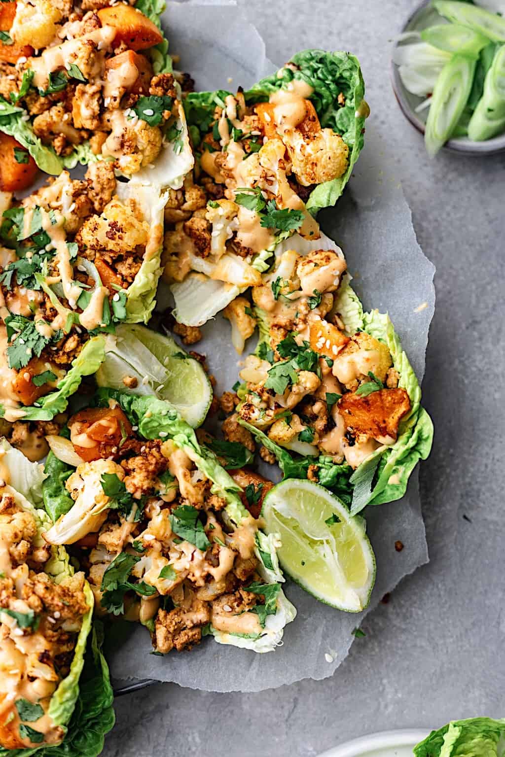 Vegan Thai Sweet Potato, Cauliflower and Tofu Lettuce Wraps #asian #thai #vegan #healthy #dinner #lettuce #wrap