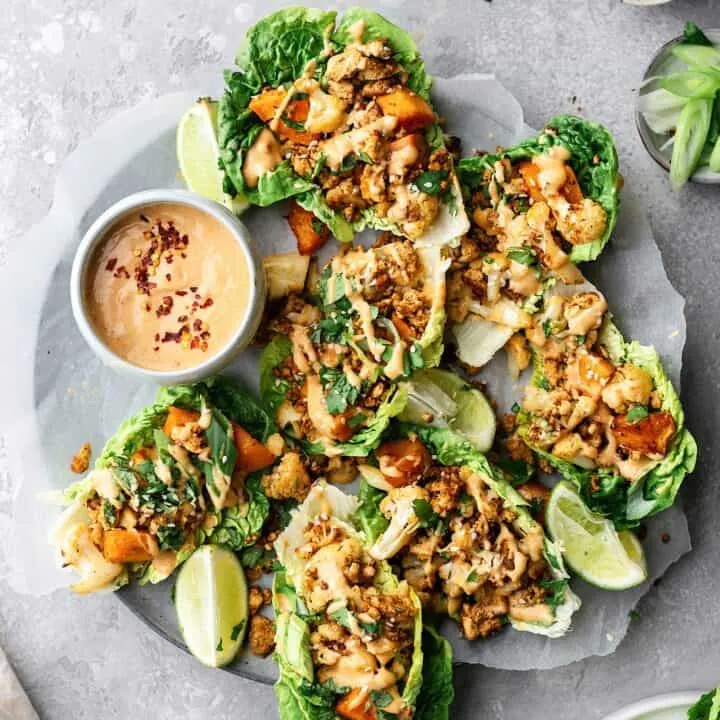 Vegan Thai Sweet Potato, Cauliflower and Tofu Lettuce Wraps #asian #thai #vegan #healthy #dinner #lettuce #wrap