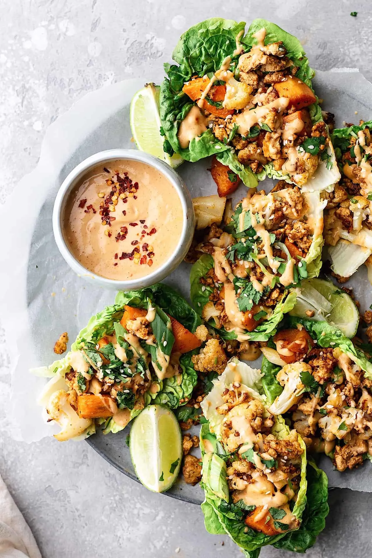 Vegan Thai Sweet Potato, Cauliflower and Tofu Lettuce Wraps #asian #thai #vegan #healthy #dinner #lettuce #wrap