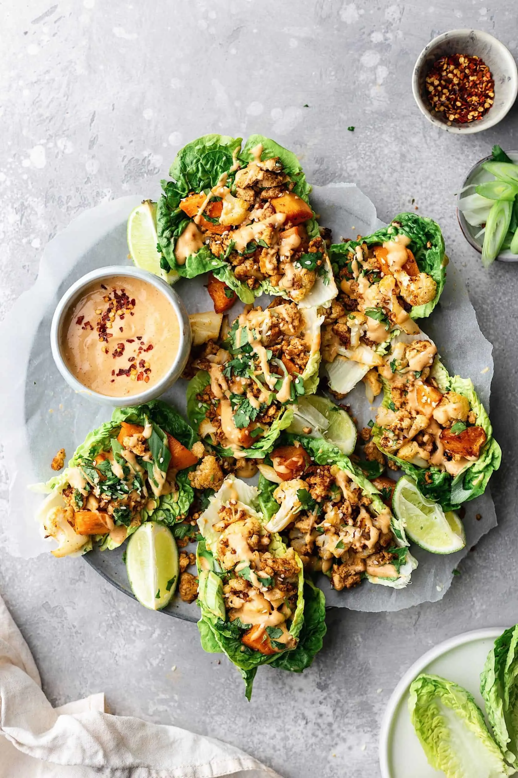 Vegan Thai Sweet Potato, Cauliflower and Tofu Lettuce Wraps #asian #thai #vegan #healthy #dinner #lettuce #wrap