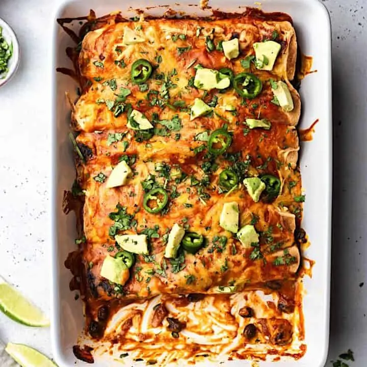 Vegan Black Bean and Sweet Potato Enchiladas #blackbean #sweetpotato #enchiladas #mexican #vegan #recipe