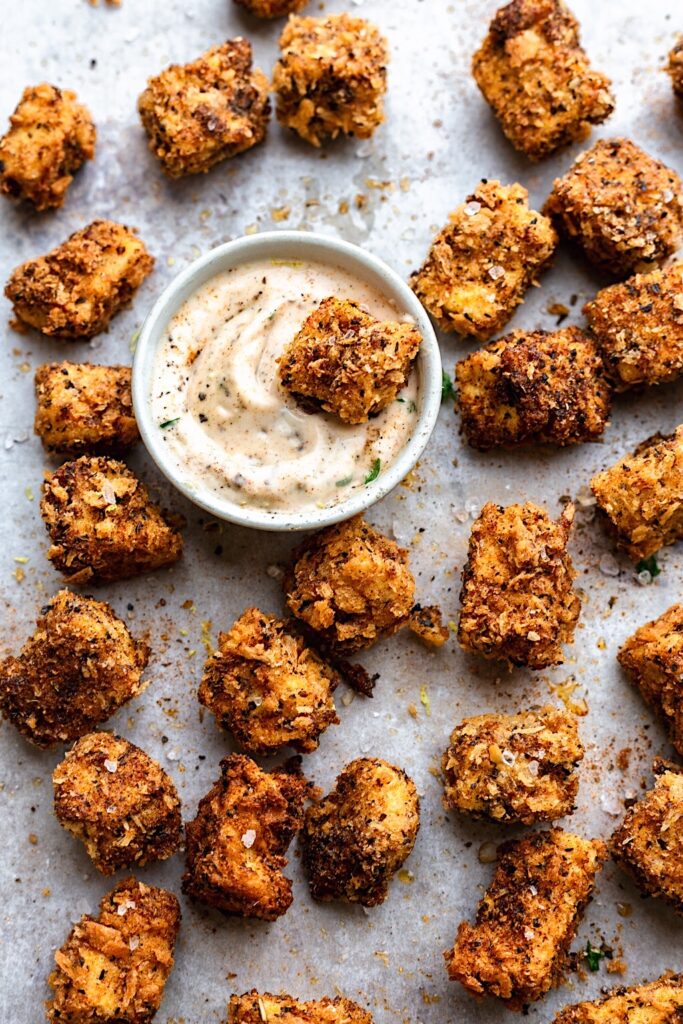 Vegan Fried Cajun Popcorn Tofu #tofu #cajun #vegan #plantbased