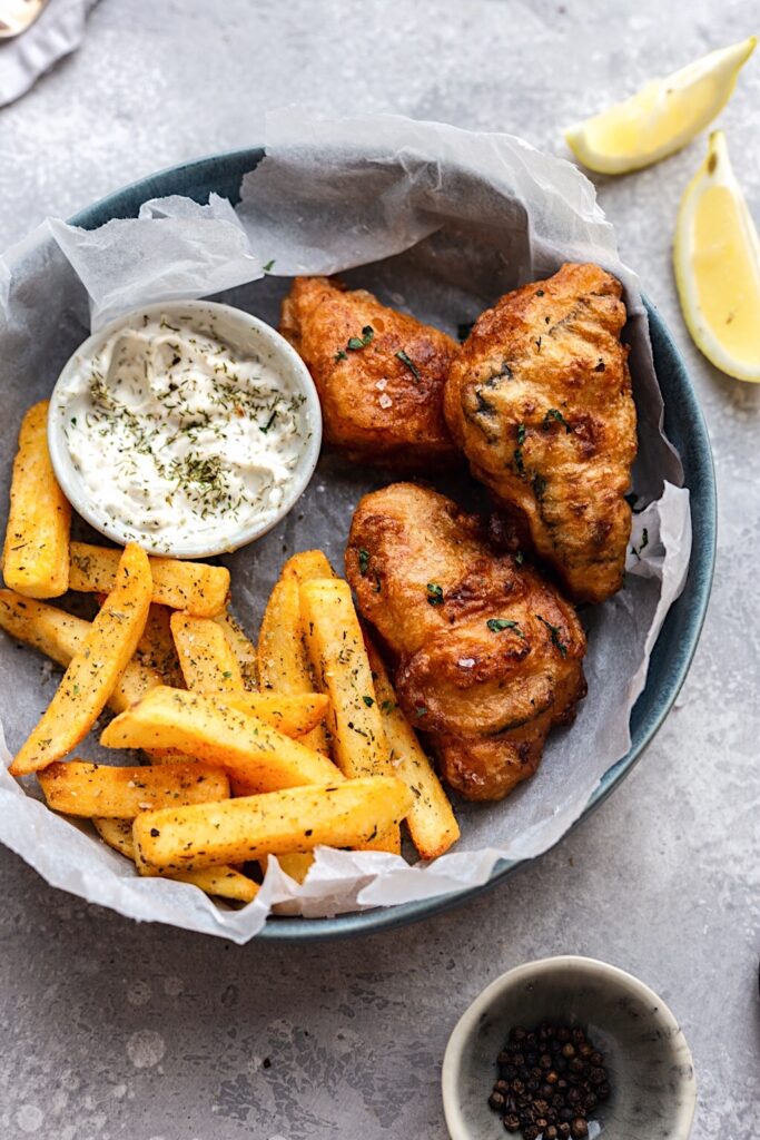 Vegan Beer Battered Tofish and Chips #vegan #fish #tofu #chips #dairyfree #plantbased