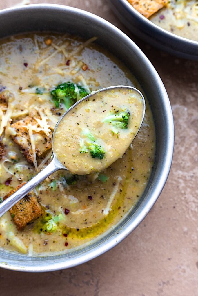 Vegan Broccoli Cheddar Soup Spoonful