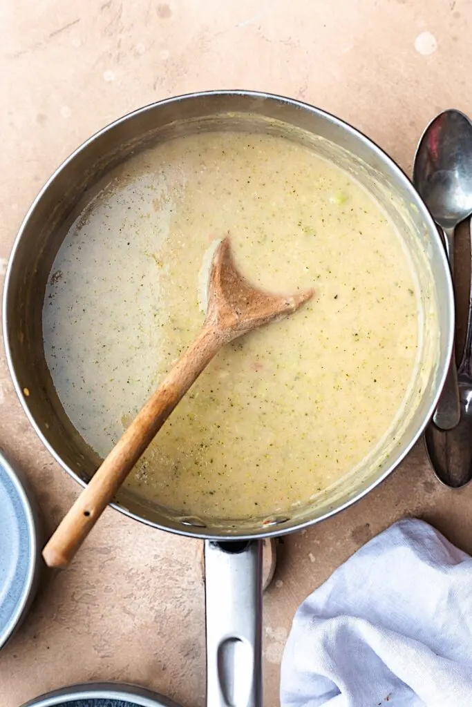 Vegan Brocoli Cheddar Soup in Pan