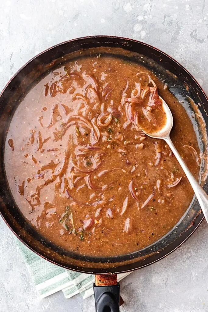 Vegan Onion Gravy in Pan