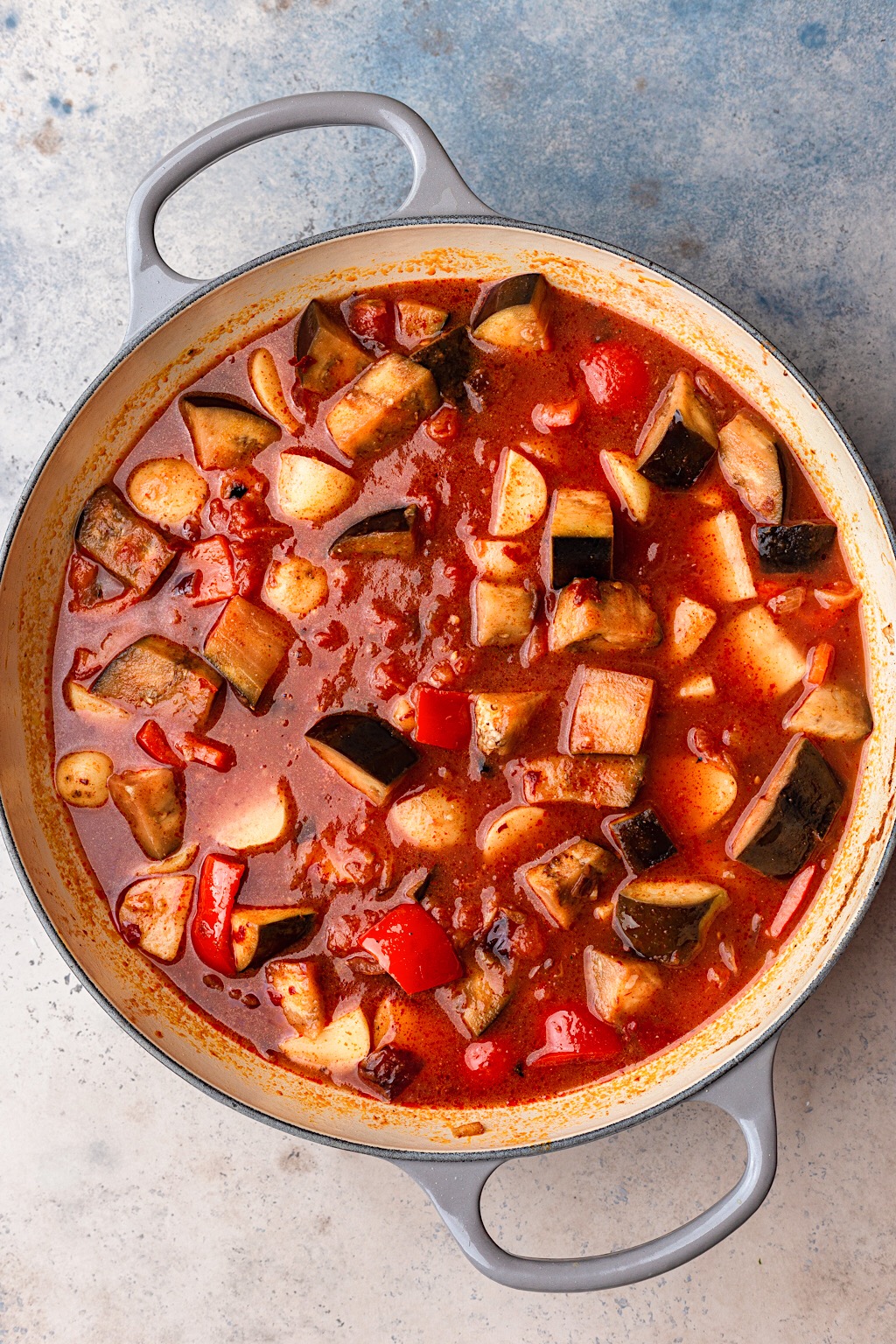 Harissa Vegetable and Chickpea Stew in Pan