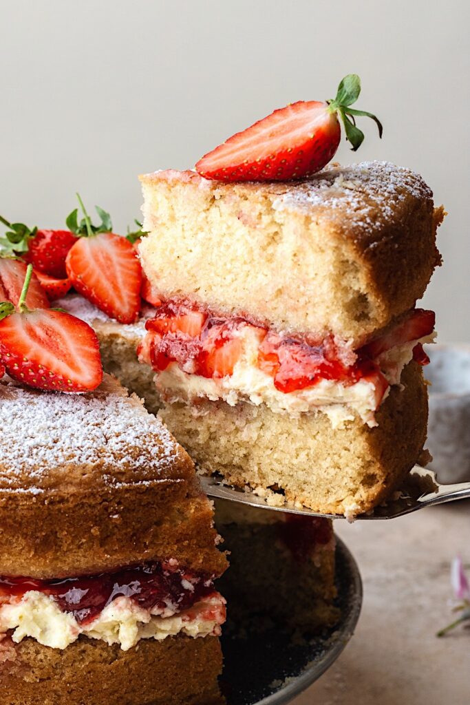 Vegan Victoria Sponge Cake #cake #vegan #victoriasponge #strawberry #jam #recipe #dairyfree