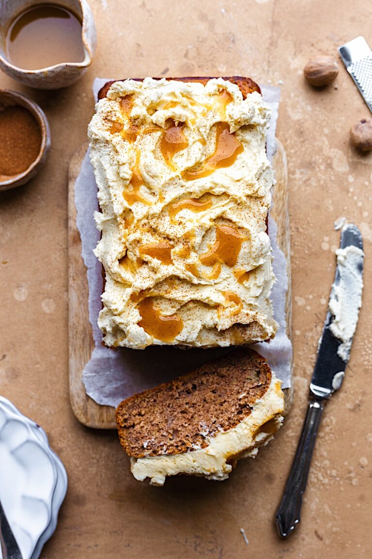 Vegan Chai Banana Cake with Caramel Frosting #banana #chai #cake #vegan #dairyfree #caramel #vanilla