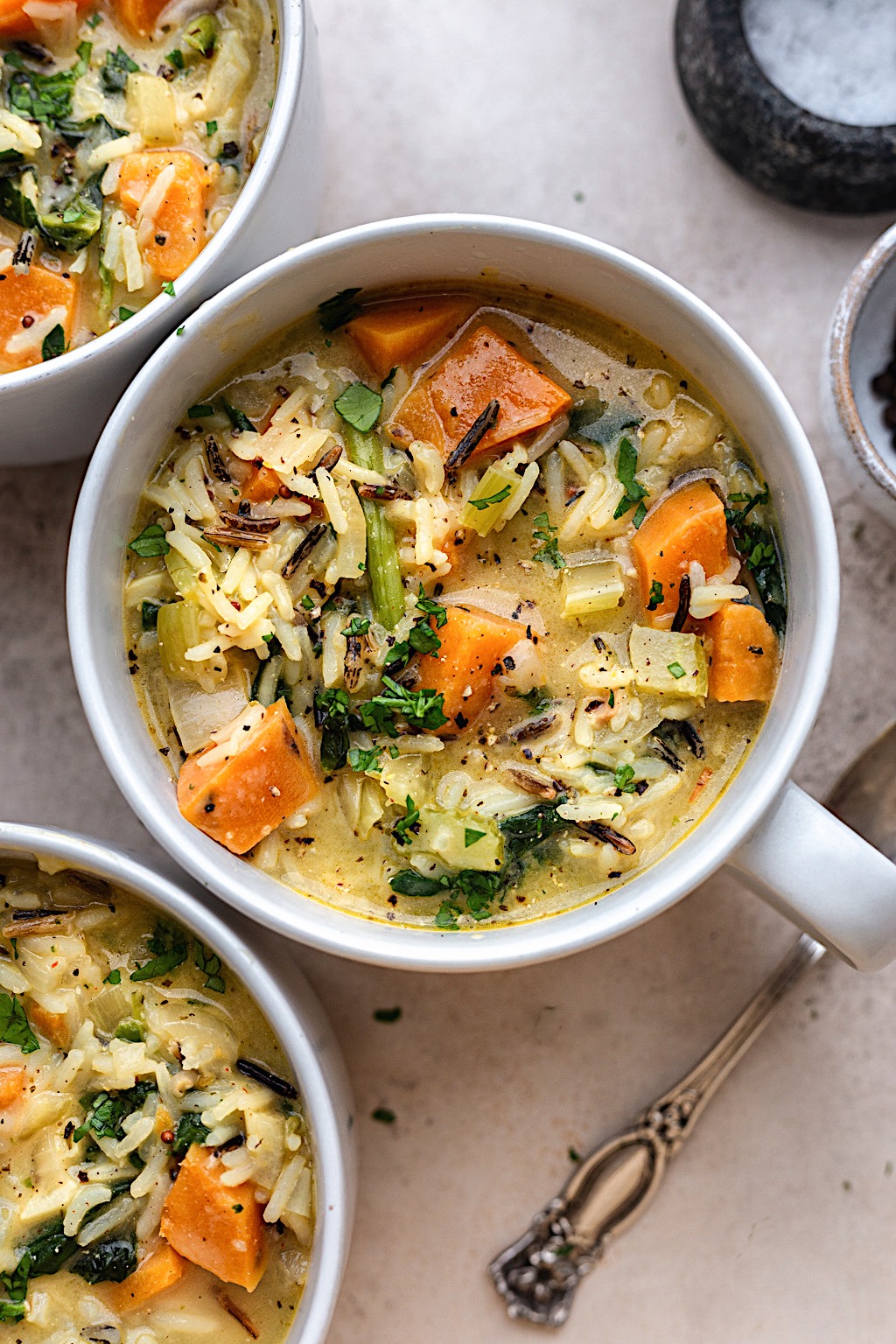 Creamy Sweet Potato and Wild Rice Soup #soup #vegan #glutenfree #wildridce #sweetpotato