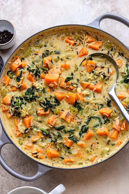 Creamy Sweet Potato and Wild Rice Soup - Cupful of Kale