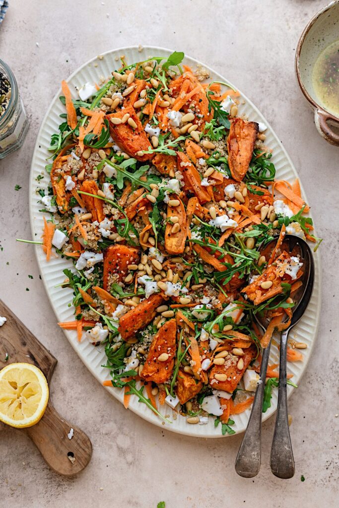 Roasted Sweet Potato, Carrot, Quinoa and Feta Salad - Cupful of Kale