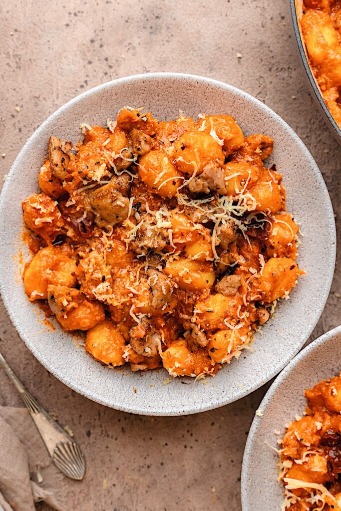 Creamy Sun Dried Tomato Sausage Gnocchi - Cupful of Kale